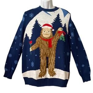 Tipsy Elves Romantic Bigfoot w Mistletoe & Roses Ugly Christmas Sweater Size M